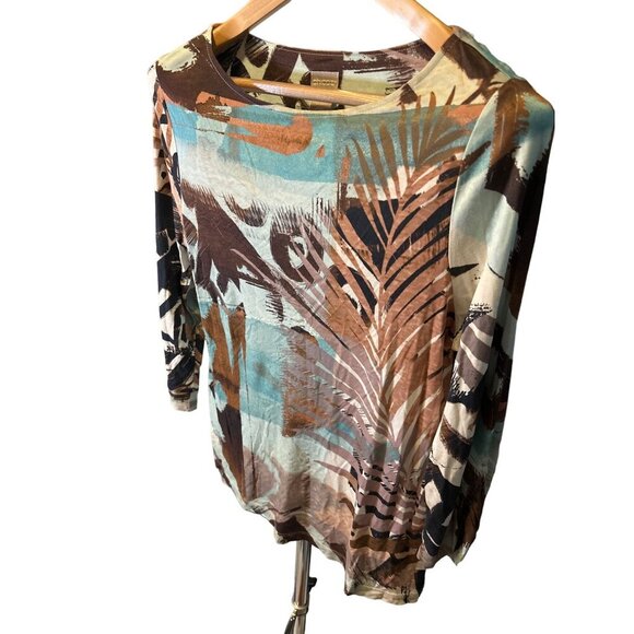 Chico's Multicolor Patterned Boatneck 3/4 Sleeve Top Sz S - Picture 3 of 10